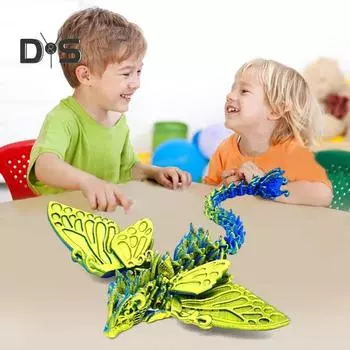3D-печатная фигурка летающего дракона, крылья бабочки, фигурка дракона, подвижные суставы, шарнирная модель дракона, игрушка-фиджет, украшение