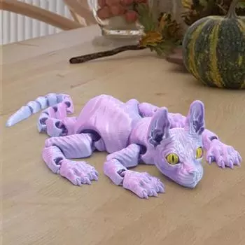 3D-печатная фигурка лысого кота с подвижными суставами Фигурка кошки-сфинкса с шарнирным соединением чёрный