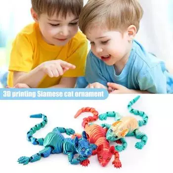 3D-печатная фигурка лысой кошки с подвижными суставами, фигурка кошки-сфинкса, шарнирная модель животного, игрушка для домашнего офиса, книжной полки, украшения для рабочего стола, орнамент C