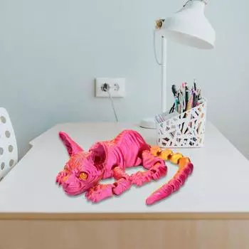 3D-печатная фигурка лысой кошки с подвижными суставами, фигурка кошки-сфинкса, шарнирная модель животного, игрушка для домашнего офиса, книжной полки, украшения для рабочего стола, орнамент