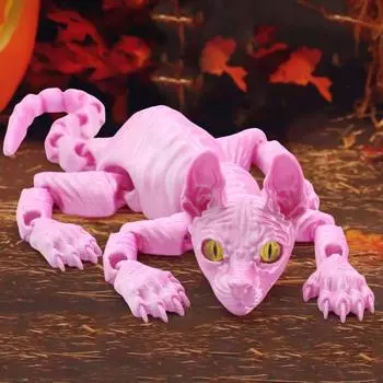 3D-печатная фигурка лысой кошки с подвижными суставами, фигурка кошки-сфинкса, шарнирная модель животного чёрный