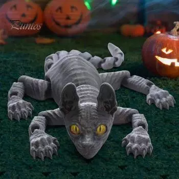 3D-печатная фигурка лысой кошки с подвижными суставами, фигурка кошки-сфинкса, шарнирная модель животного, игрушка для домашнего офиса, книжной полки, украшения для рабочего стола, орнамент чёрный