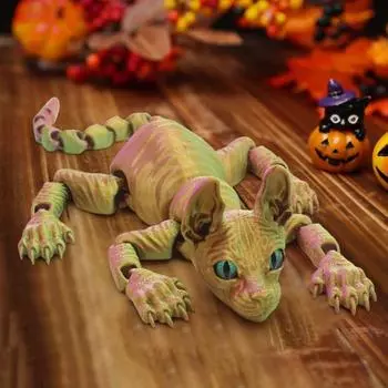 3D-печатная фигурка лысой кошки с подвижными суставами, фигурка кошки-сфинкса, шарнирная модель животного, игрушка для домашнего офиса, книжной полки, украшения для рабочего стола, орнамент чёрный