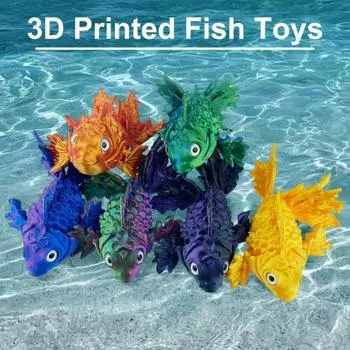 3D-печатная фигурка рыбы, многосоставная подвижная красочная золотая рыбка, шарнирная фигурка животного, настольное украшение для детей и взрослых, подарок красный
