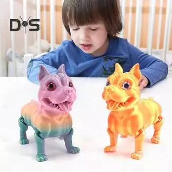 3D-печатная фигурка собаки с подвижными суставами, имитация питбуля, шарнирная модель животного, игрушка для домашнего офиса, книжной полки, украшения рабочего стола, орнамент синий/красный