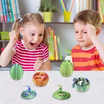3D-печатная фигурка в виде яйца змеи, подвижные суставы, модель фигурки змеи, игрушка-фиджет, яйцо змеи с шарнирной змеей внутри, украшение для рабочего стола золотистый
