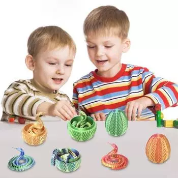 3D-печатная фигурка в виде яйца змеи, подвижные суставы, модель фигурки змеи, игрушка-фиджет, яйцо змеи с шарнирной змеей внутри, украшение для рабочего стола циан