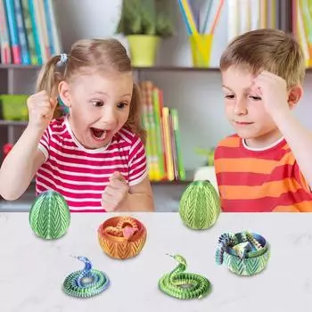 3D-печатная фигурка в виде яйца змеи, подвижные суставы, модель фигурки змеи, игрушка-фиджет, яйцо змеи с шарнирной змеей внутри, украшение для рабочего стола