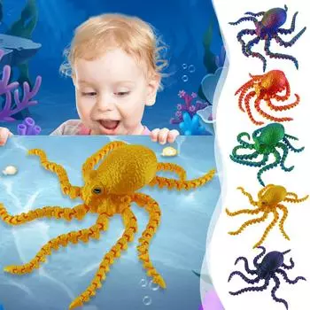 3D-печатная игрушка Кракен, многоцветный образец с имитацией глаз, подвижными суставами, градиентной подсветкой One Size синий