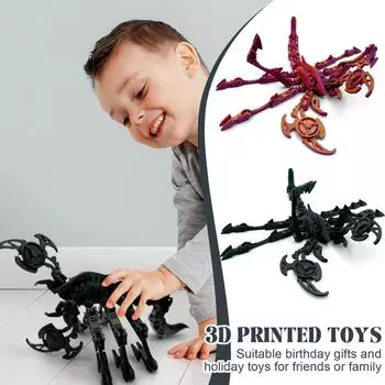 3D-печатная игрушка-скорпион, подвижная игрушка, с подвижными суставами, 3D-печатная игрушка, украшение, снятие стресса, подвижная One Size чёрный