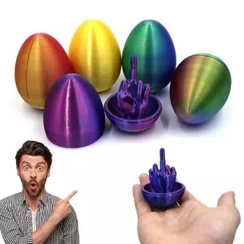 3D-печатная игрушка в виде яйца со средним пальцем. Цветное пластиковое пасхальное яйцо с серединой. зелёный/синий