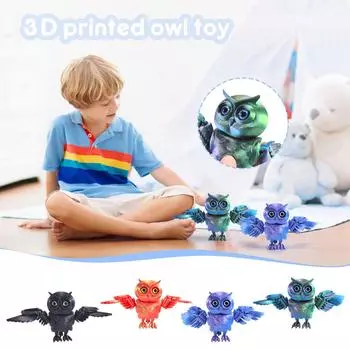 3D-печатная изысканная сова 3D-сова милые украшения игрушка кукла дятел красочные поделки с птицами украшения One Size чёрный