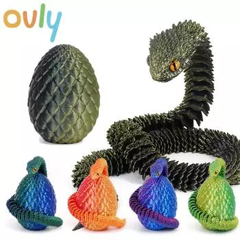 3D-печатная кукла-марионетка в виде змеи, имитация домашнего животного, подвижное украшение для ландшафта, игрушки в виде яйца дракона для детей, игрушки для взрослых розовый