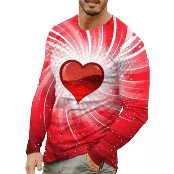 3D-печатная летняя мужская футболка с круглым вырезом и принтом в виде сердца и завитков, повседневная свободная футболка с длинным рукавом, модный пуловер, мужская одежда S