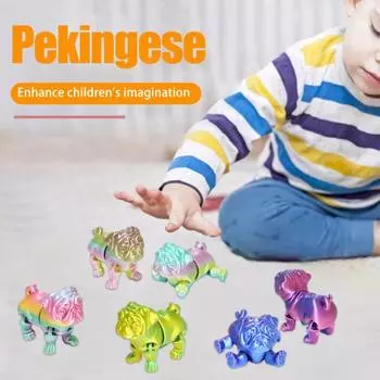 3D-печатная модель собаки, коллекционная игрушка-фиджет, украшение для щенка с подвижными суставами, гибкая игрушка для снятия стресса в виде мопса для стола руководителя A