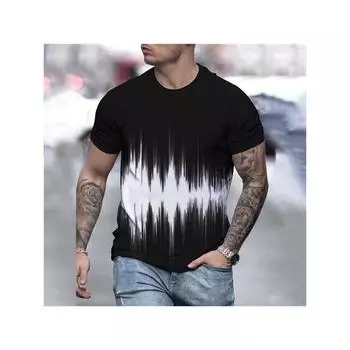 3D-печатная мужская футболка с круглым вырезом, черно-белые полосы, свободная одежда, повседневный топ, уличная одежда с коротким рукавом S