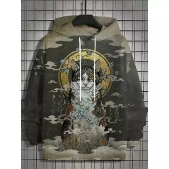 3D-печатная мужская толстовка с капюшоном в японском стиле с принтом котенка, забавная толстовка с капюшоном, мужская толстовка с капюшоном, повседневная модная толстовка с капюшоном L