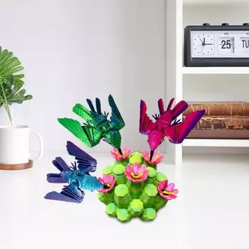3D-печатная подставка для цветов в виде колибри, подвижная фигурка птицы, шарнирная фигурка животного, модель игрушки для домашнего офиса, книжной полки, украшения для рабочего стола, орнамент синий