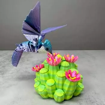 3D-печатная подставка для цветов в виде колибри, подвижная фигурка птицы, шарнирная фигурка животного, модель игрушки для домашнего офиса, книжной полки, украшения для рабочего стола, орнамент фиолетовый