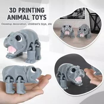 3D-печатная подвижная игрушка бегемот, бегемот с подвижными суставами, 3D-печатная игрушка-украшение бегемот, снятие стресса, подвижный бегемот One Size