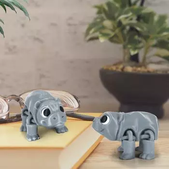 3D-печатная подвижная игрушка бегемот, бегемот с подвижными суставами, 3D-печатная игрушка-украшение бегемот, снятие стресса, подвижный бегемот серый