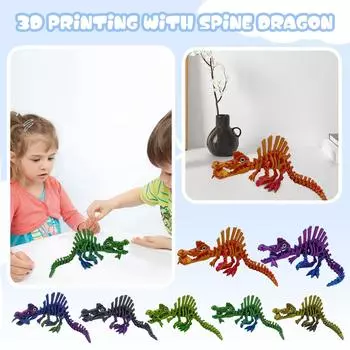 3D-печатная подвижная игрушка-скелет спинозавра, скелет спинозавра с подвижными суставами, 3D-печатная игрушка-скелет спинозавра, украшение, снятие стресса One Size армия зеленый