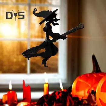 3D-печатная сборочная игрушка ведьма летающая метла на Хэллоуин ведьма строительство дети практические навыки образовательная игрушка настольное украшение орнамент чёрный