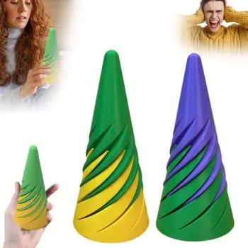 3D-печатная спиральная игрушка-конус, невозможная пирамида, сквозная скульптура, настольная игрушка-проходная пирамида, снятие стресса, мини-конус, игрушка-непоседа зелёный/жёлтый