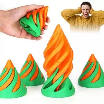 3D-печатная спиральная конусная игрушка, настольная фигурка со спиралью, снятие стресса, тревожности, для детей и взрослых, образовательная мини-конусная игрушка-фиджет зелёный/оранжевый