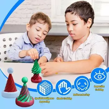 3D-печатная спиральная конусная игрушка Невозможная рождественская елка Сквозная скульптура Вихревая нить Иллюзия Стресс жёлтый/белый