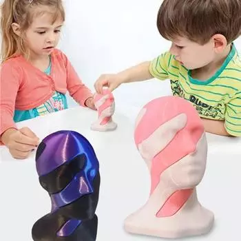 3D-печатная спиральная модель головы, невозможное человеческое лицо, сквозная скульптура, вихревая нить розовый/белый