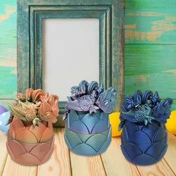 3D-печатная статуэтка дракона из розового яйца в коробке из-под яиц, настольная статуэтка дракона из розового яйца