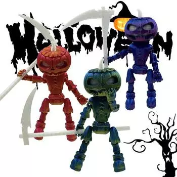 3D-печатная статуэтка тыквенного человека, шарнирная фигурка в виде головы тыквы с косой на Хэллоуин красный