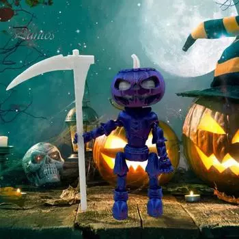 3D-печатная статуэтка тыквенного мужчины, шарнирная фигурка в виде головы тыквы с косой, игрушка-фиджет на Хэллоуин, гибкая, гибкая, настольный декор красный