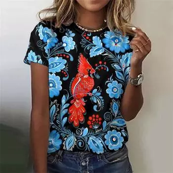 3D-печатная забавная футболка с изображением животных для женщин, футболки с рисунком лисы и птицы, леопардовые футболки, летние повседневные футболки с короткими рукавами и круглым вырезом, свободные футболки S