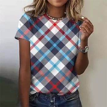 3D-печатная забавная клетчатая футболка для женщин, красочные геометрические графические футболки, летние топы Harajuku с круглым вырезом, футболки с короткими рукавами S