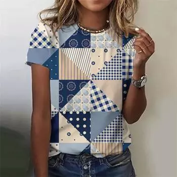 3D-печатная забавная клетчатая футболка для женщин, красочные геометрические графические футболки, летние топы Harajuku с круглым вырезом, футболки с короткими рукавами XL