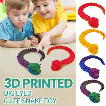 3D-печатная змея с большими глазами, симпатичная подвижная игрушка-украшение One Size синий