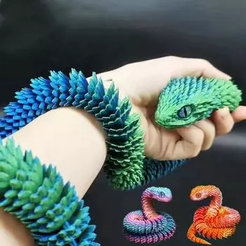 3D-печатная змея с подвижным суставом, игрушка-фигурка, имитация змеи, украшение для офисного стола 30cm чёрный