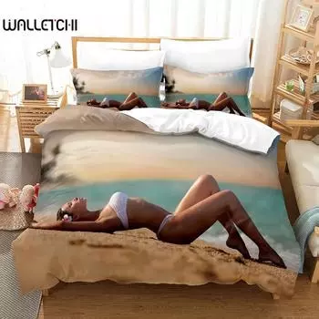 3D-печатное летнее постельное белье сексуальное бикини женское постельное белье комплект пододеяльник с наволочкой двуспальная односпальная кровать размера «king-size» EU Single 135x200cm