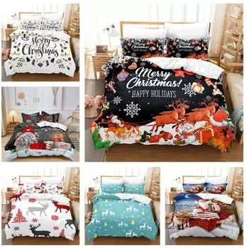 3D-печатные рождественские постельные принадлежности, новогодние подарки, пуховые пододеяльники, наволочки, 2/3 шт., односпальная кровать, двуспальная кровать, полноразмерное новогоднее украшение, подарок DE 100x135cm