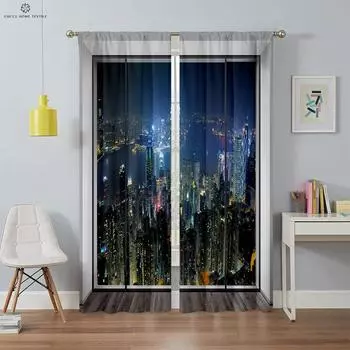3D-печатные шторы для городских зданий, современные и простые шторы, затемнение и теплоизоляция, высокое качество, 2 шт. W100xH130(CM) folio&Rod pocket