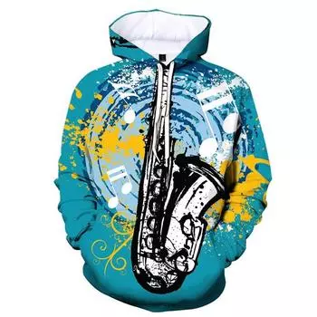 3D-печатные толстовки с изображением саксофона Music Art Мужские и женские осенние толстовки с длинным рукавом Повседневная уличная толстовка-пуловер в стиле Харадзюку S