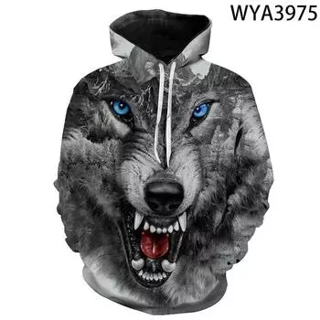 3D-печатные толстовки с капюшоном для мужчин и женщин, пуловеры с изображением животных из серии «Волк», крутые толстовки для мальчиков и девочек, уличные толстовки с длинным рукавом для детей, модное пальто S