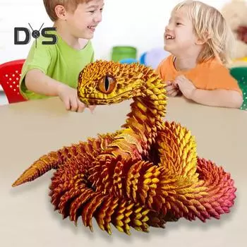 3D-печатные животные, шарнирные, имитация змеи, игрушки для снятия стресса, реалистичная гибкая игрушка-змея, настольное украшение для детей и взрослых 30cm чёрный/красный