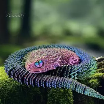 3D-печатные животные, шарнирные, имитация змеи, игрушки для снятия стресса, реалистичная гибкая игрушка-змея, настольное украшение для детей и взрослых 30cm золотистый/красный