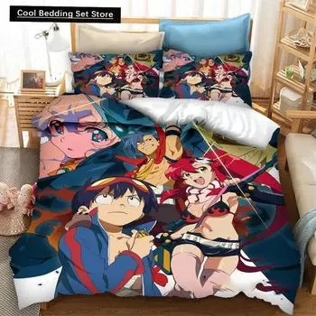 3D-печатный аниме Tengen Toppa Gurren Lagann пододеяльник комплект постельного белья двуспальный двухместный полный двуспальный двуспальный двуспальный королевский взрослый детский постельное белье пододеяльник EU single(135x200cm)