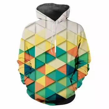 3D-печатный цветной клетчатый геометрический узор мужская мода повседневная хип-хоп персонализированная толстовка с капюшоном нейтральный ретро свободный свитшот S