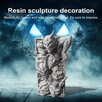 3D-печатный демонический книжный уголок на Хэллоуин, жуткая смоляная резьба, лицо дьявола, статуя, скульптура, вставка для книжной полки, украшение, орнамент A