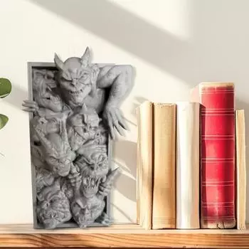 3D-печатный демонический книжный уголок на Хэллоуин, жуткая резная скульптура из смолы в виде лица призрака дьявола